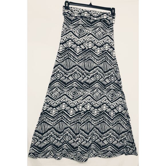 Forever 21 Black & White Roll Top Waist Maxi Length A-Line Skirt Size S - Picture 4 of 10